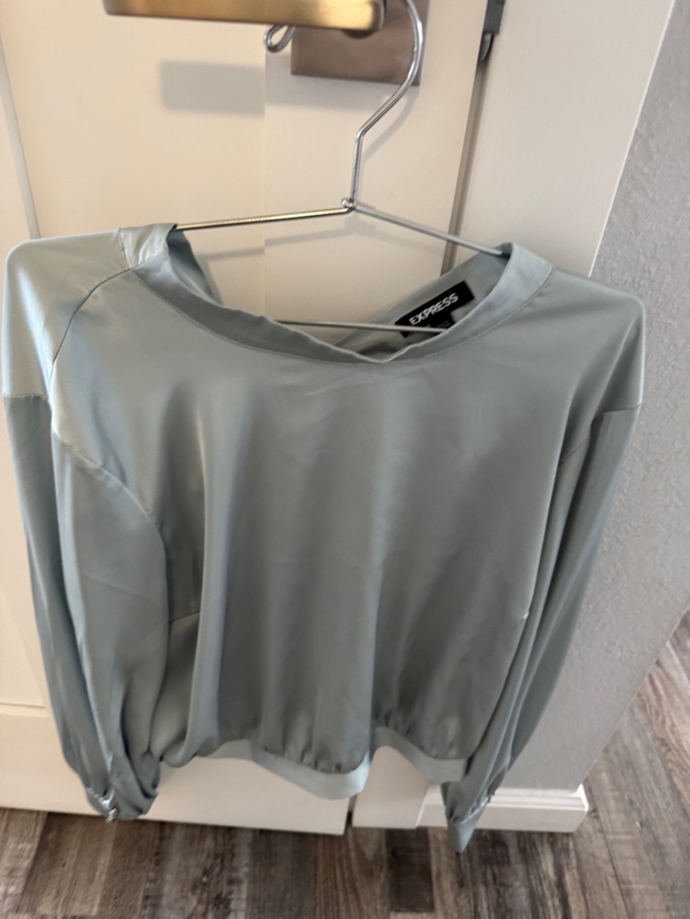 Express Sage Green Satin-Look Long Sleeve Top
